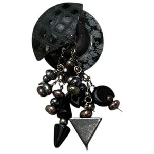 Unbranded Black Stone Beaded Dangle Brooch Pin Abstract Art Statement